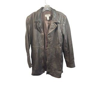 Alfani‎ Brown Leather Longline Jacket Genuine Leather Outerwear Size L
